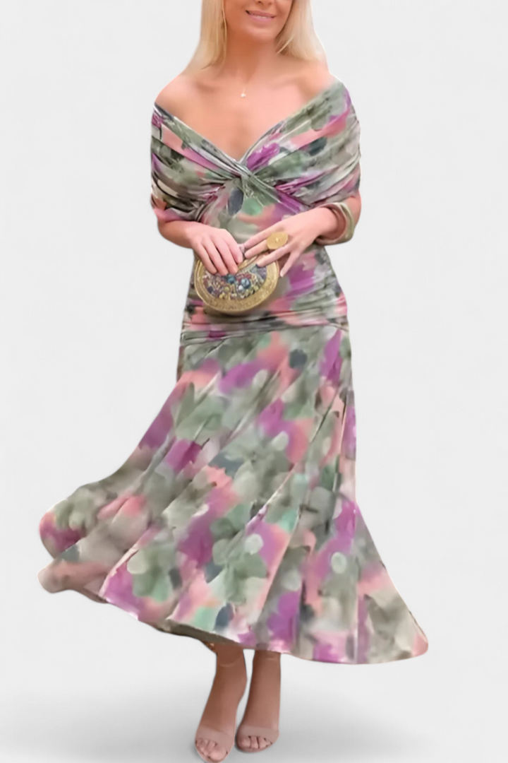 Wisteria | V-Neck Pleated Floral Maxi Dress