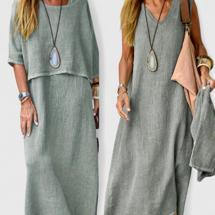 Margaret | Women's Layered Midi Dress with Short Sleeves