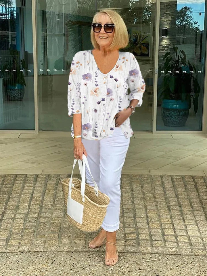 Lillian | Floral Blouse with Three-Quarter Sleeves