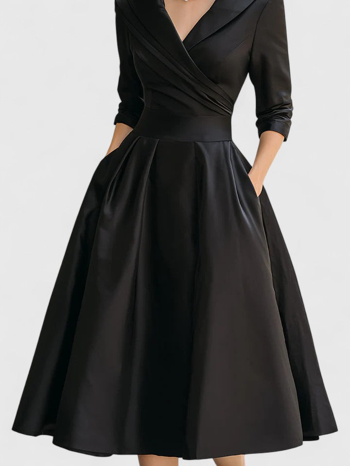 Vivian | Satin Midi Dress with Pockets