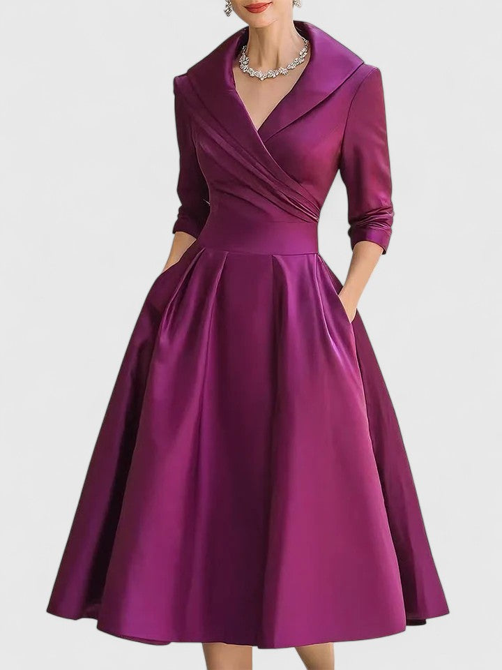 Vivian | Satin Midi Dress with Pockets