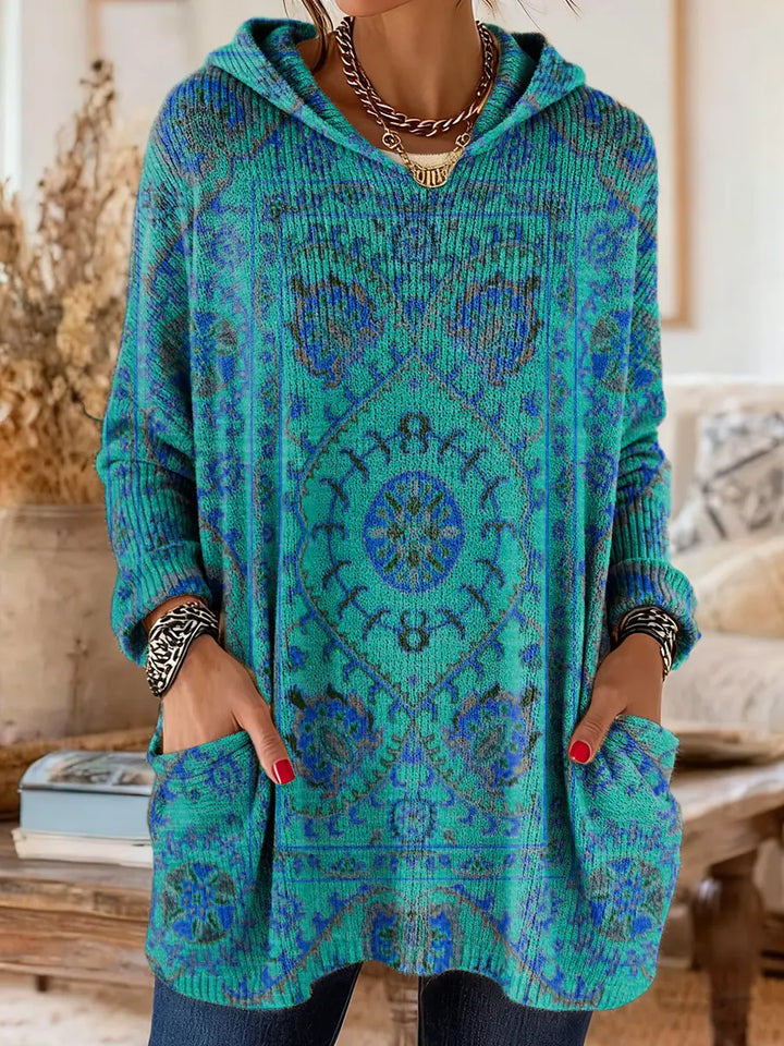Willow | Hooded Knit Tunic with Ethnic Print