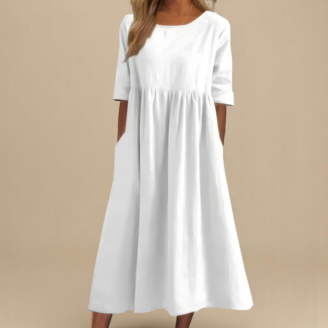 Hazel | Cotton Midi Dress with Pockets