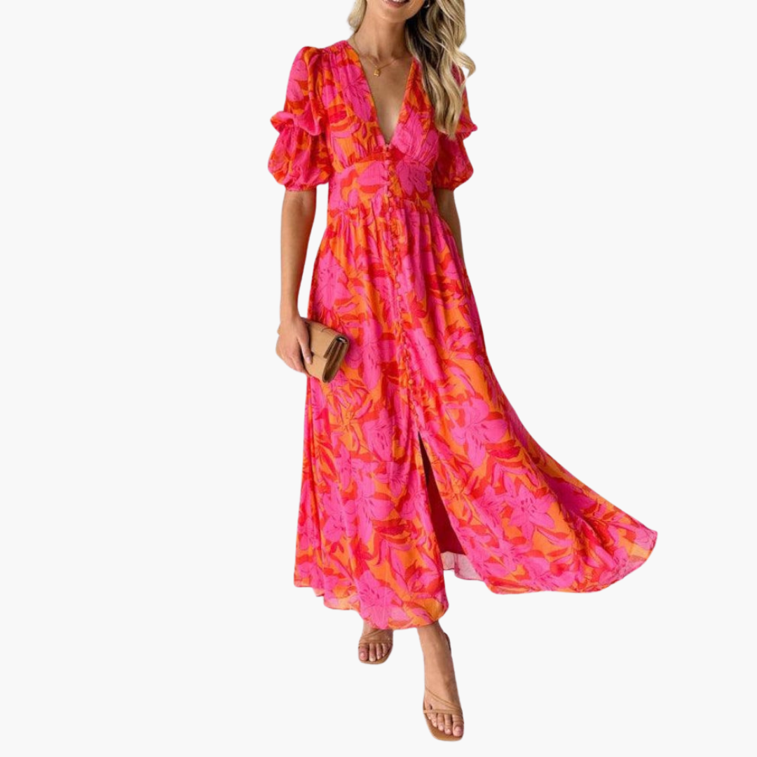Beatricia | V-Neck Puff Sleeve Maxi Dress