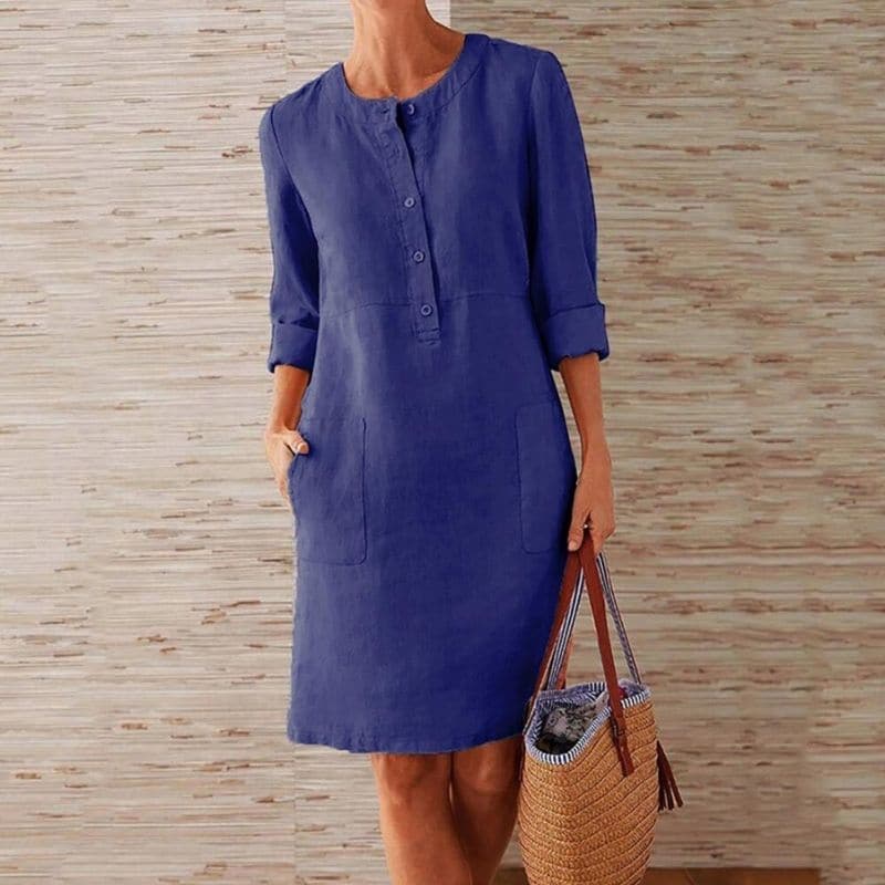 Hazel | Cotton Linen Shift Dress with Pockets