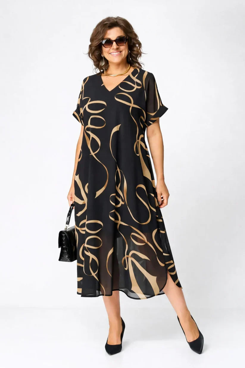 Genevieve | V Neck Midi Dress with Relaxed Fit