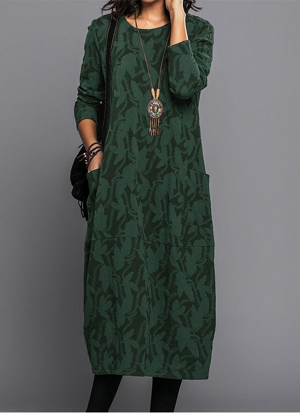 Eliza | Floral Long Sleeve Midi Dress with Pockets