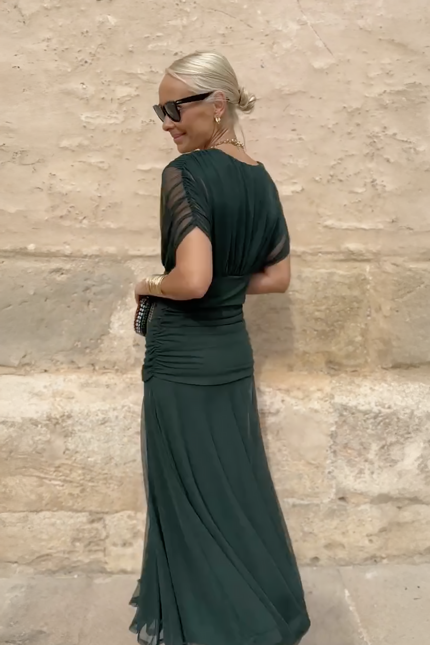 Celeste | Pleated V-Neck Maxi Dress