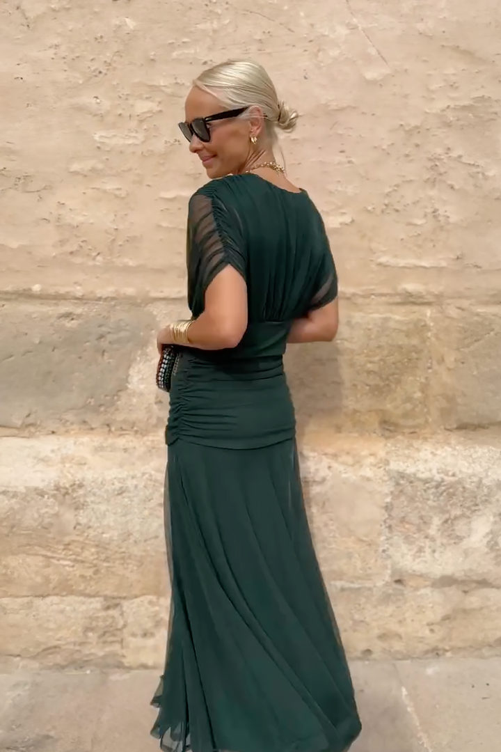 Celeste | Pleated V-Neck Maxi Dress