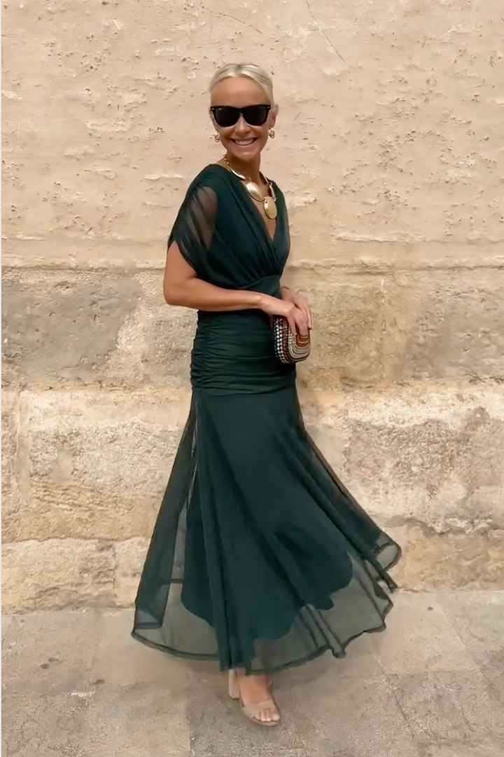 Celeste | Pleated V-Neck Maxi Dress