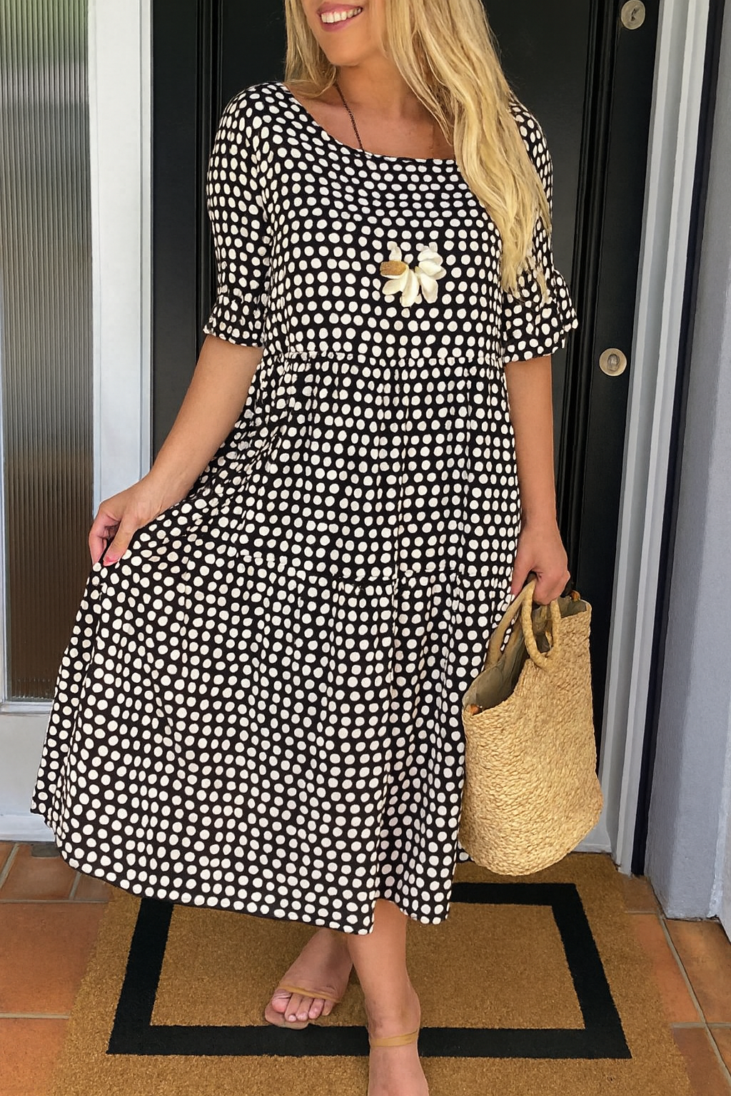 Olivia | Short Sleeve Midi Dress with Flowy Fit