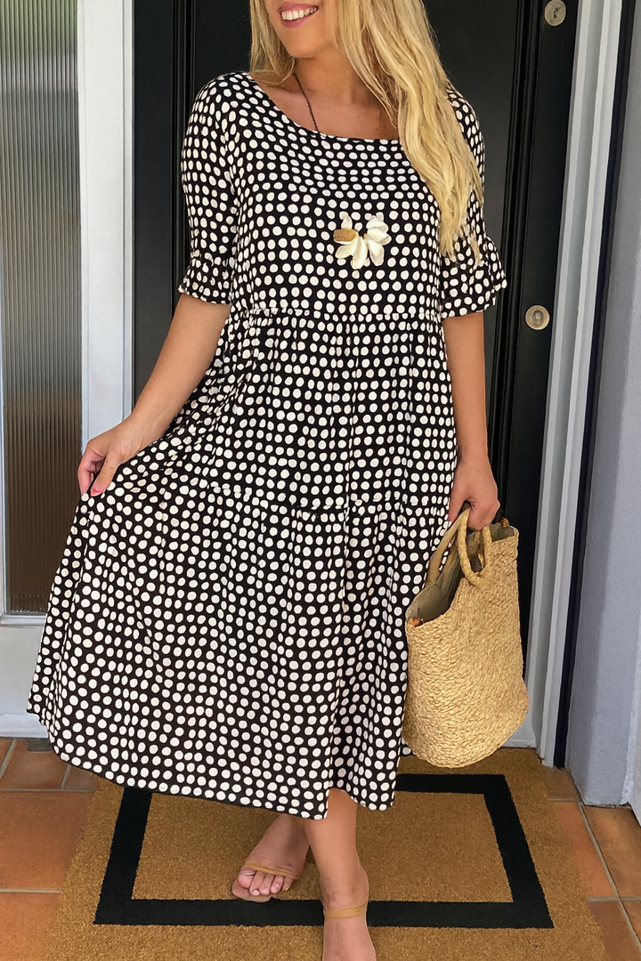 Olivia | Short Sleeve Midi Dress with Flowy Fit