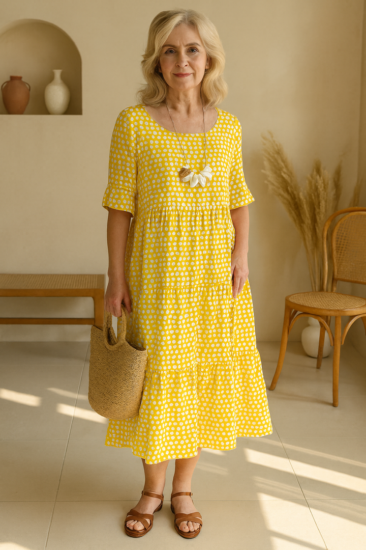 Olivia | Short Sleeve Midi Dress with Flowy Fit