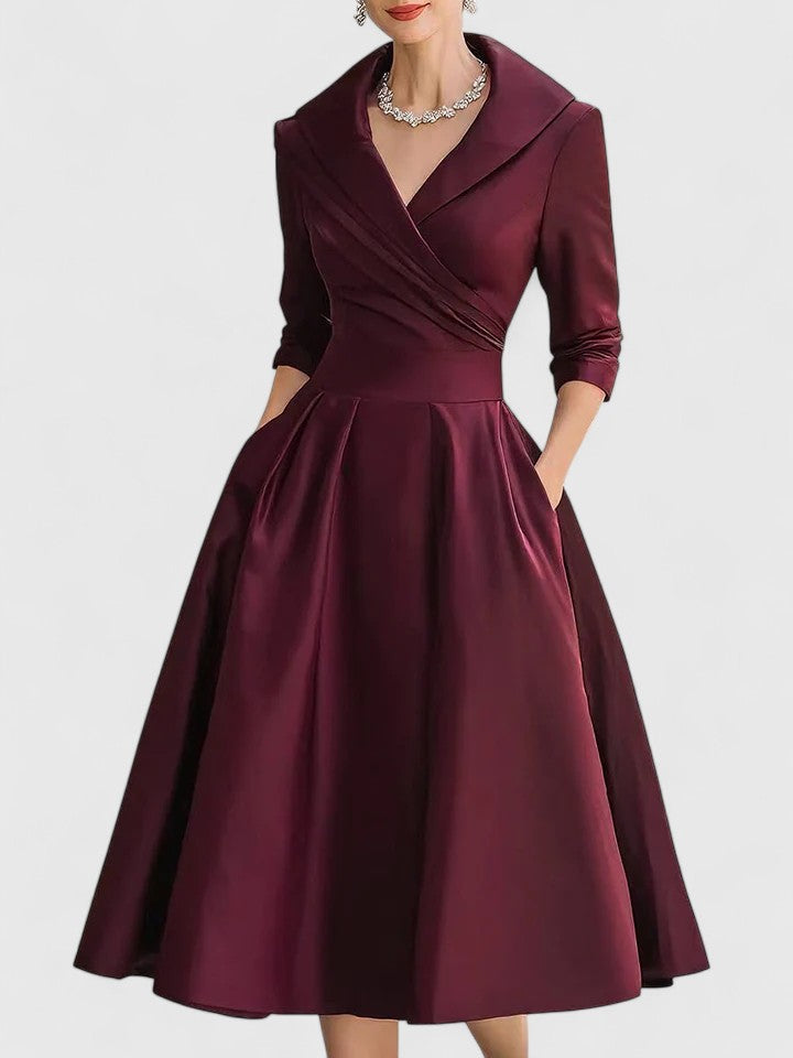 Vivian | Satin Midi Dress with Pockets