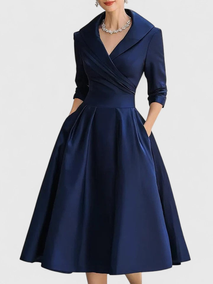 Vivian | Satin Midi Dress with Pockets