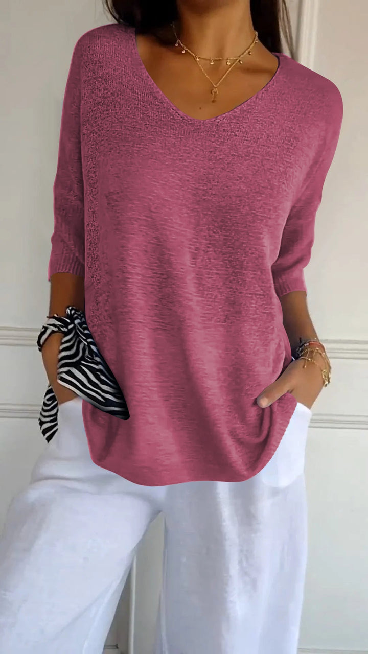 Hazel | V-Neck Top with Three-Quarter Sleeves