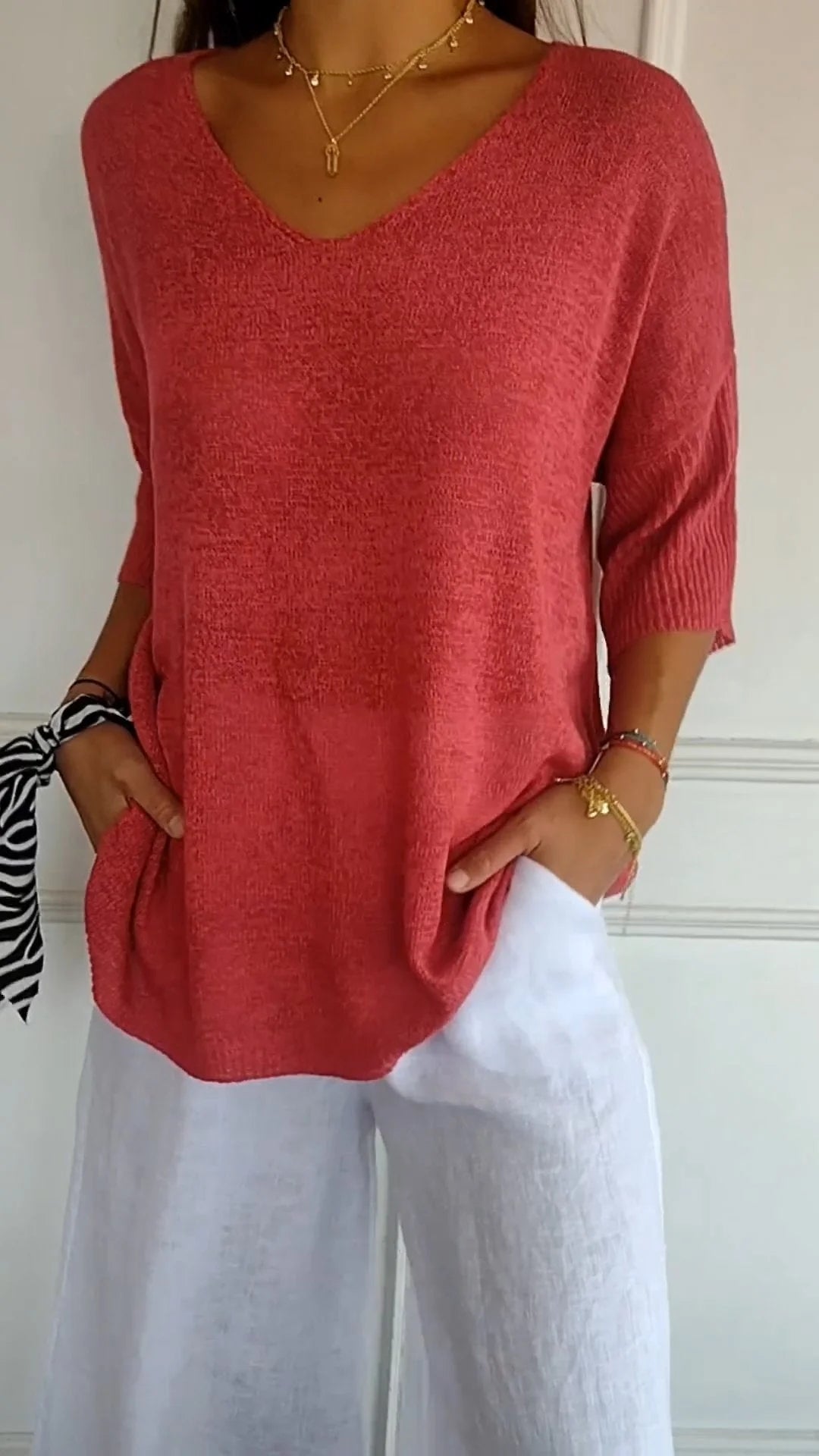Hazel | V-Neck Top with Three-Quarter Sleeves