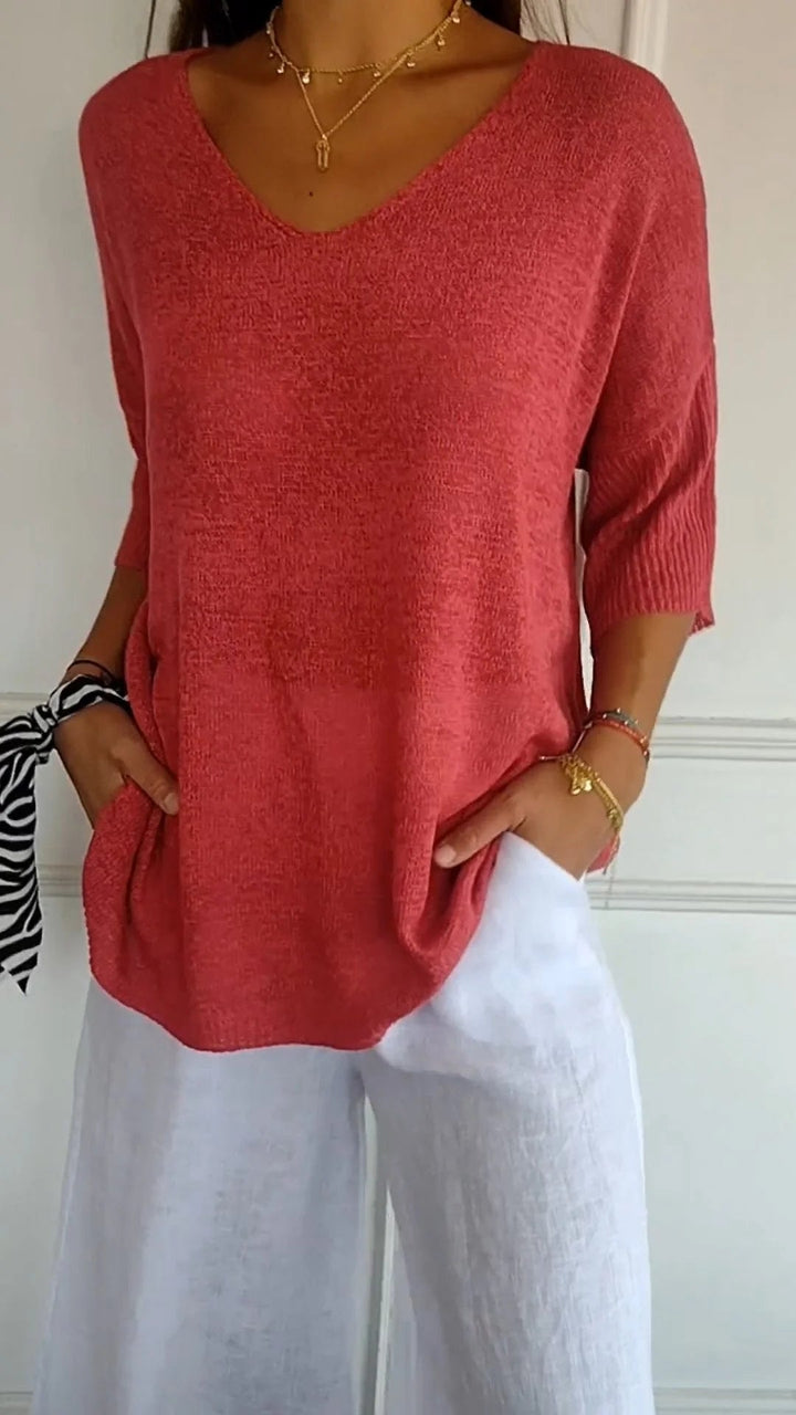 Hazel | V-Neck Top with Three-Quarter Sleeves