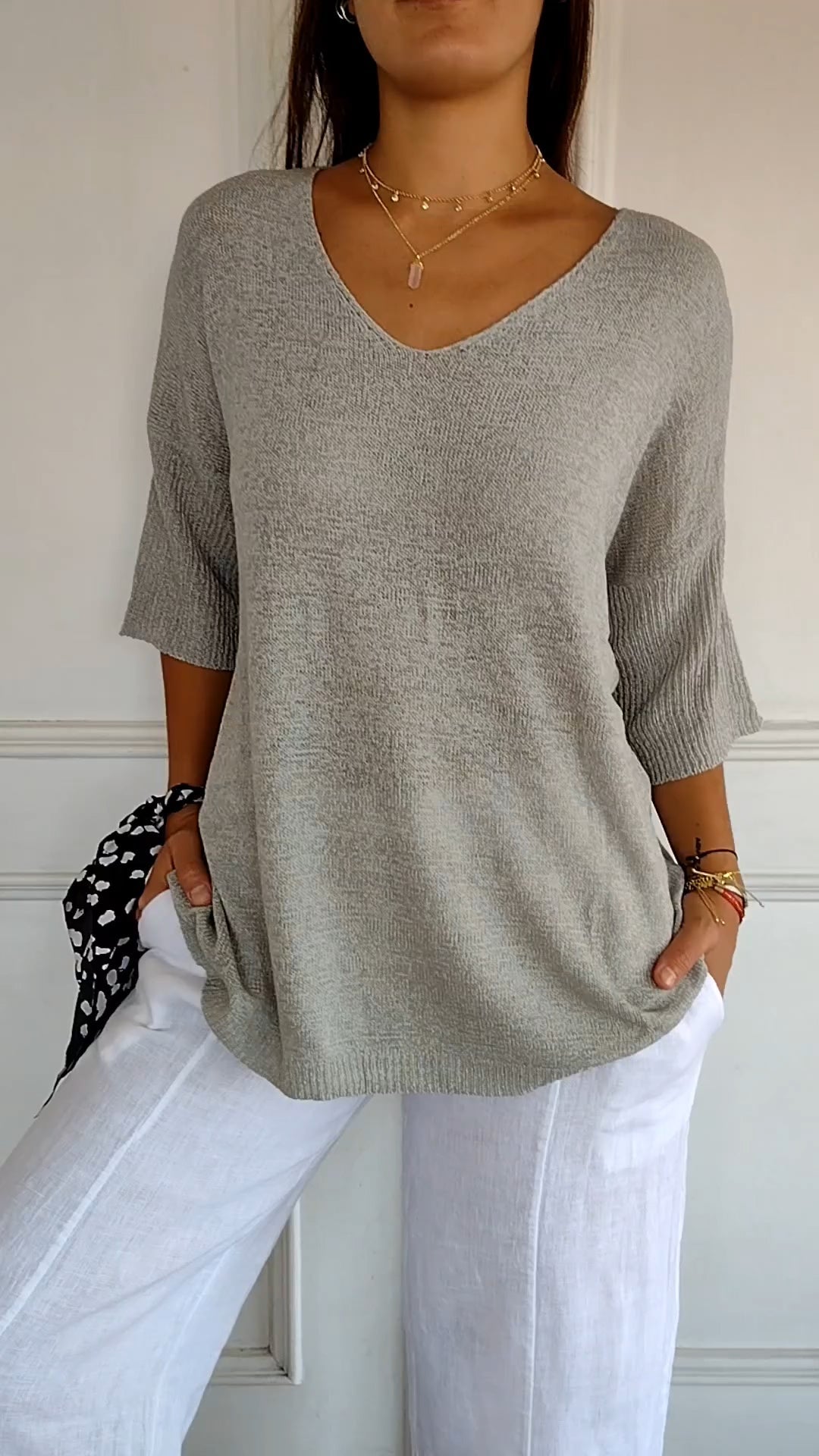 Hazel | V-Neck Top with Three-Quarter Sleeves