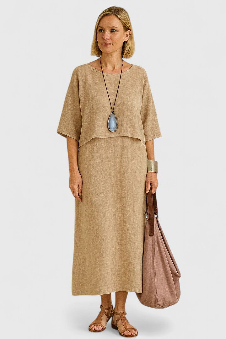 Margaret | Women's Layered Midi Dress with Short Sleeves