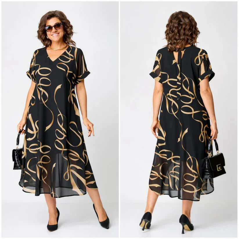Genevieve | V Neck Midi Dress with Relaxed Fit