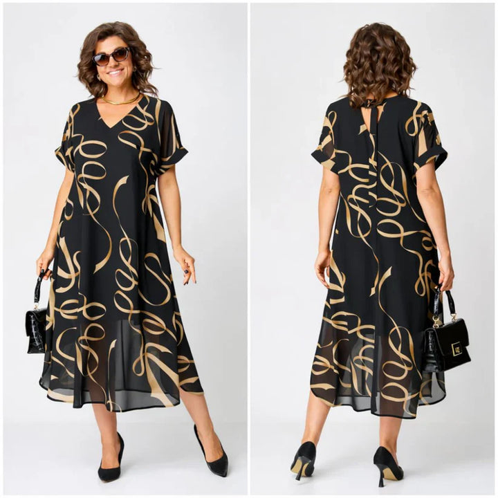 Genevieve | V Neck Midi Dress with Relaxed Fit