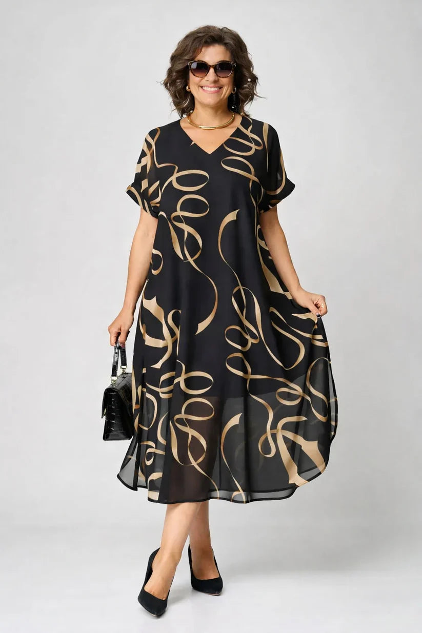 Genevieve | V Neck Midi Dress with Relaxed Fit