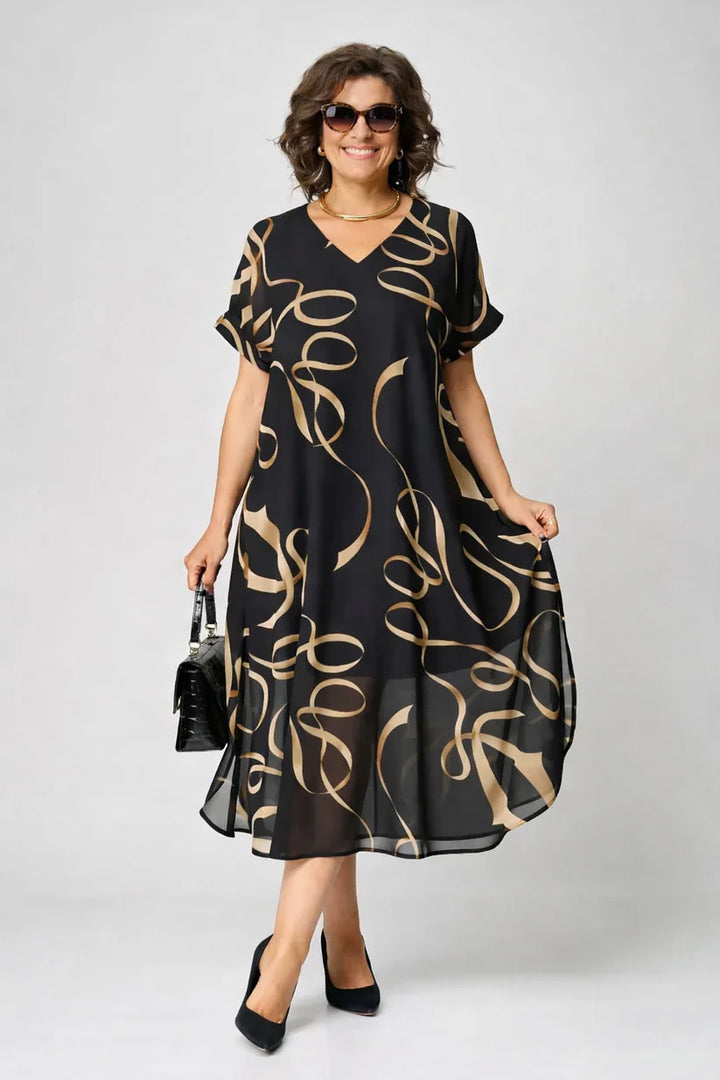 Genevieve | V Neck Midi Dress with Relaxed Fit