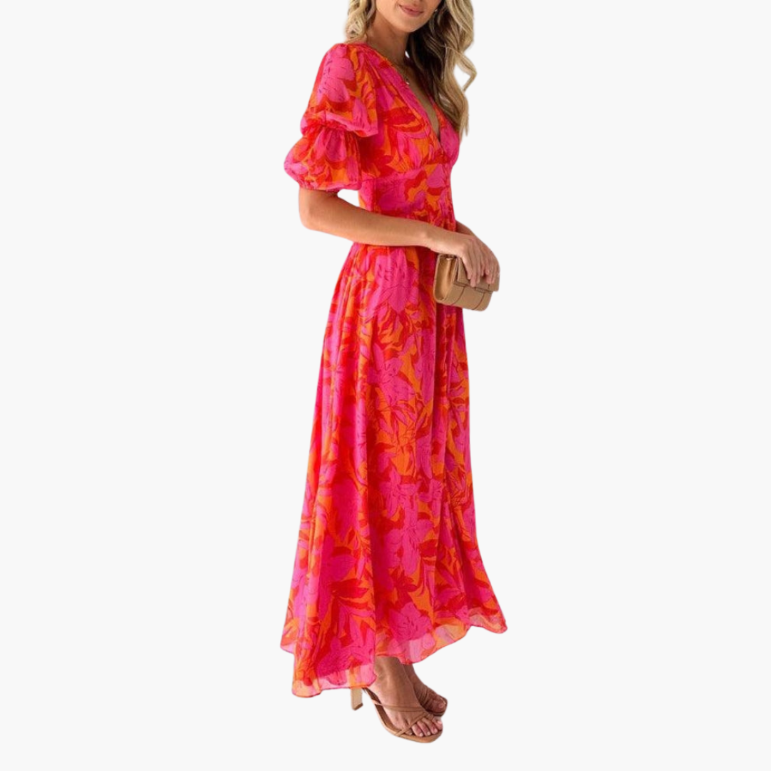 Beatricia | V-Neck Puff Sleeve Maxi Dress