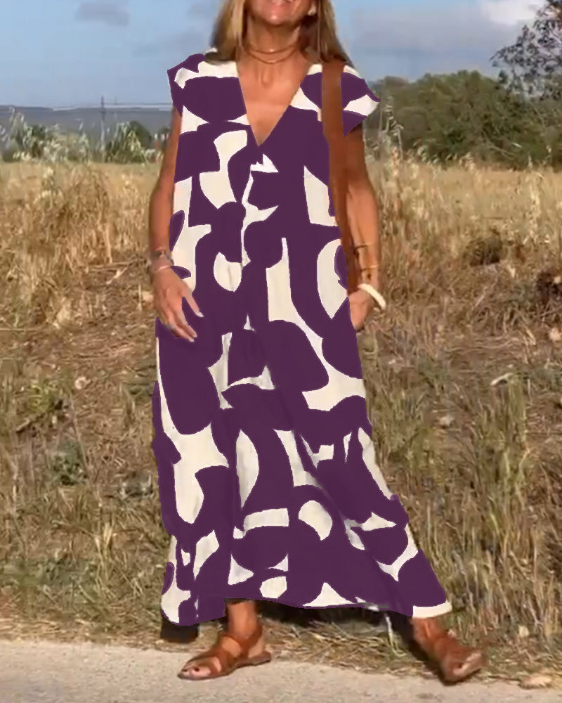 Sloane | Abstract Print Maxi Dress with V Neck