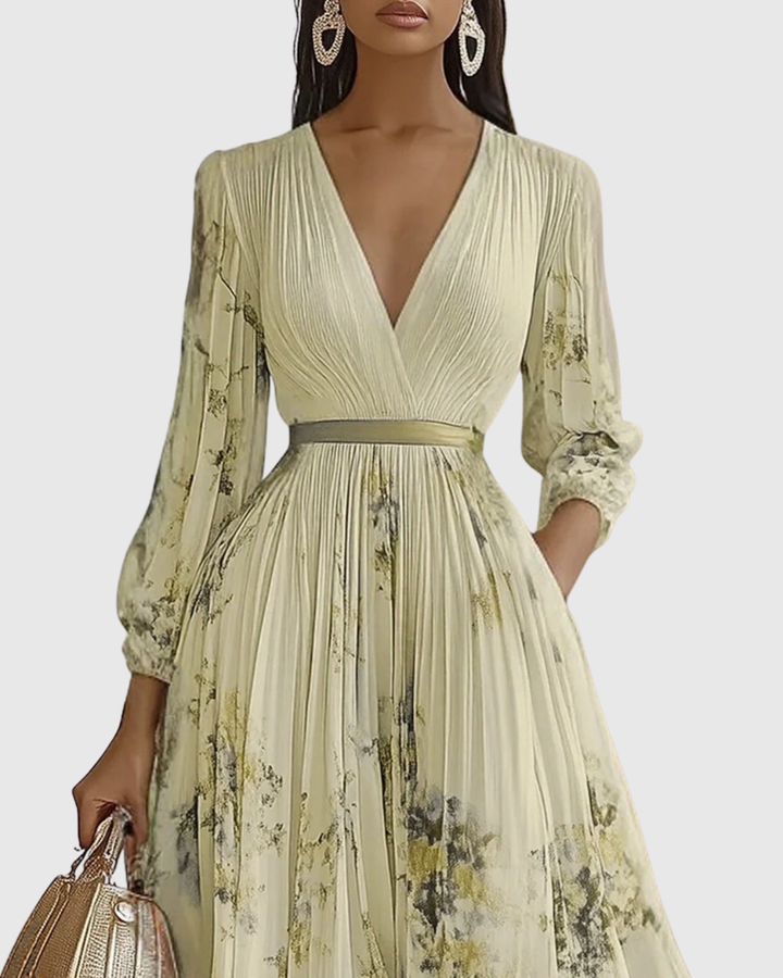 Delphina | V-Neck Pleated Floral Maxi Dress