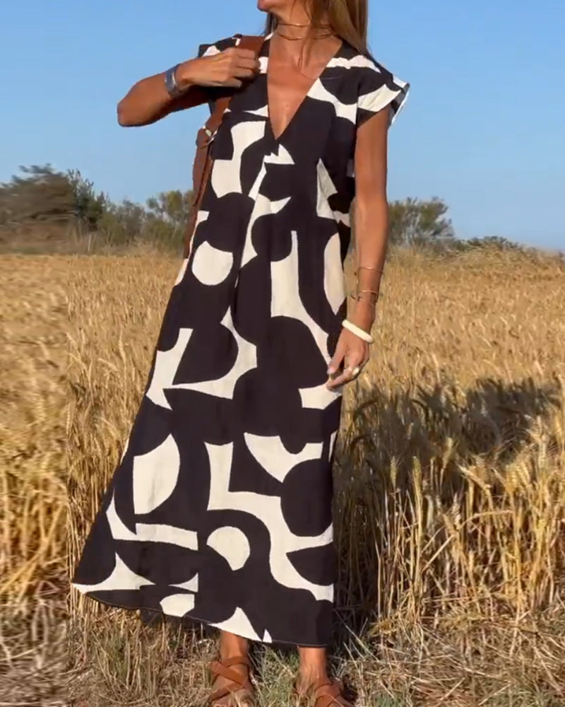 Sloane | Abstract Print Maxi Dress with V Neck