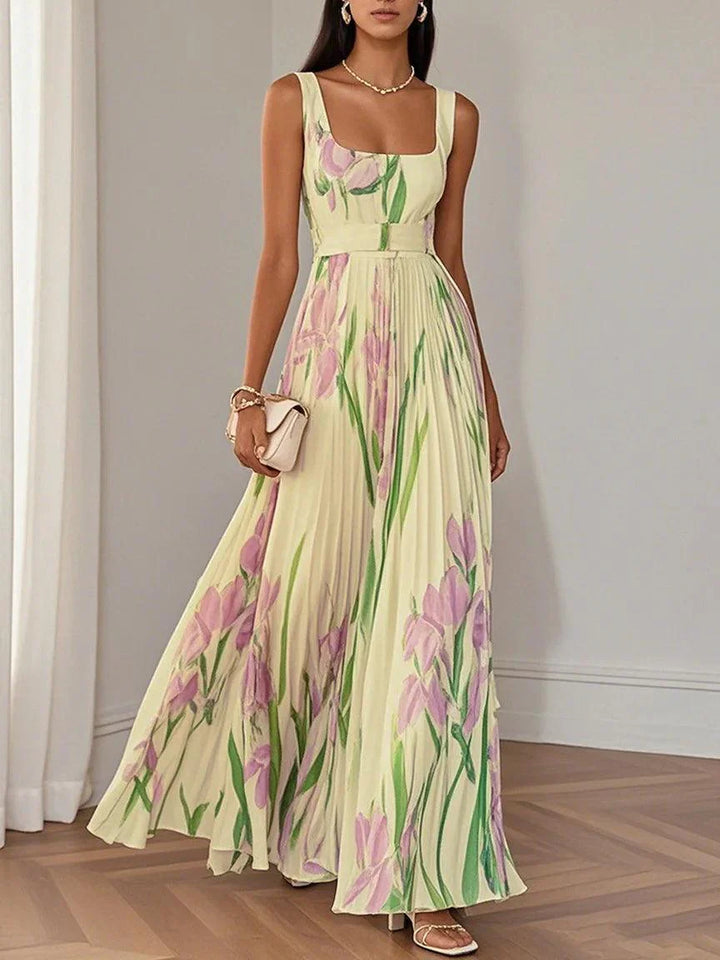 Ophelia | Square Neck Pleated Maxi Dress