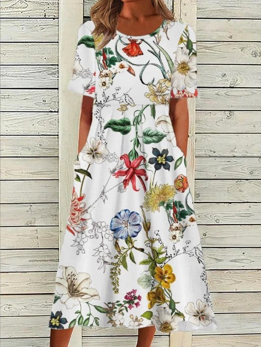 Ruby | Floral Midi Dress with Pockets
