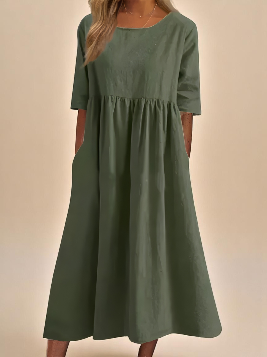 Hazel | Cotton Midi Dress with Pockets