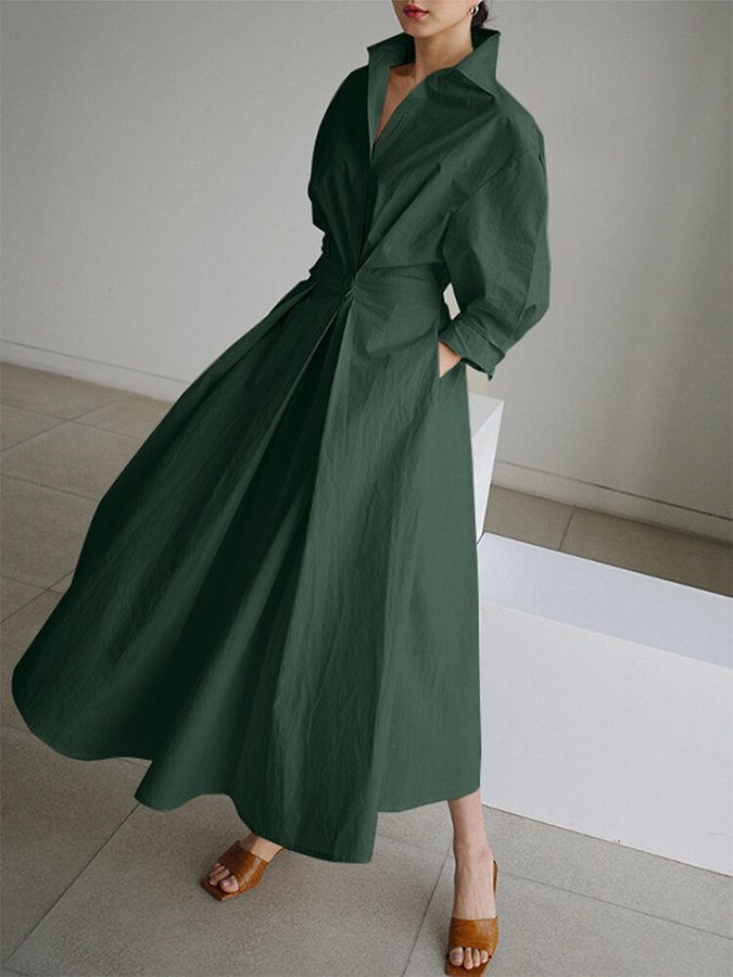 Evelyn | Button Front Shirt Midi Dress