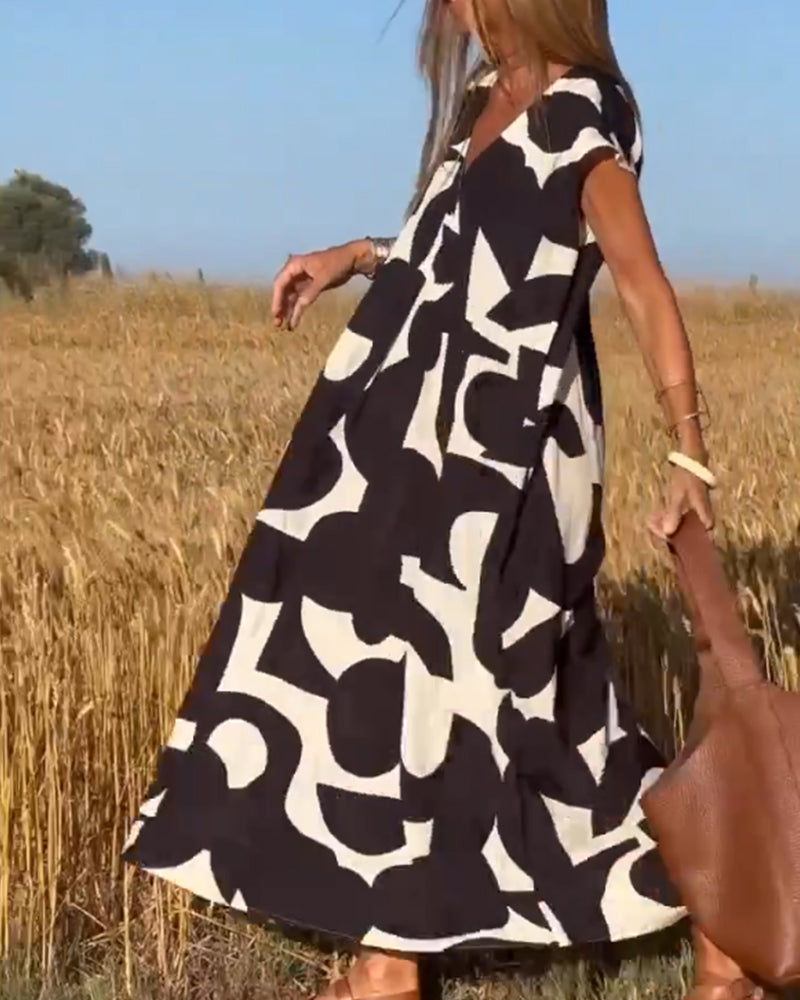 Sloane | Abstract Print Maxi Dress with V Neck