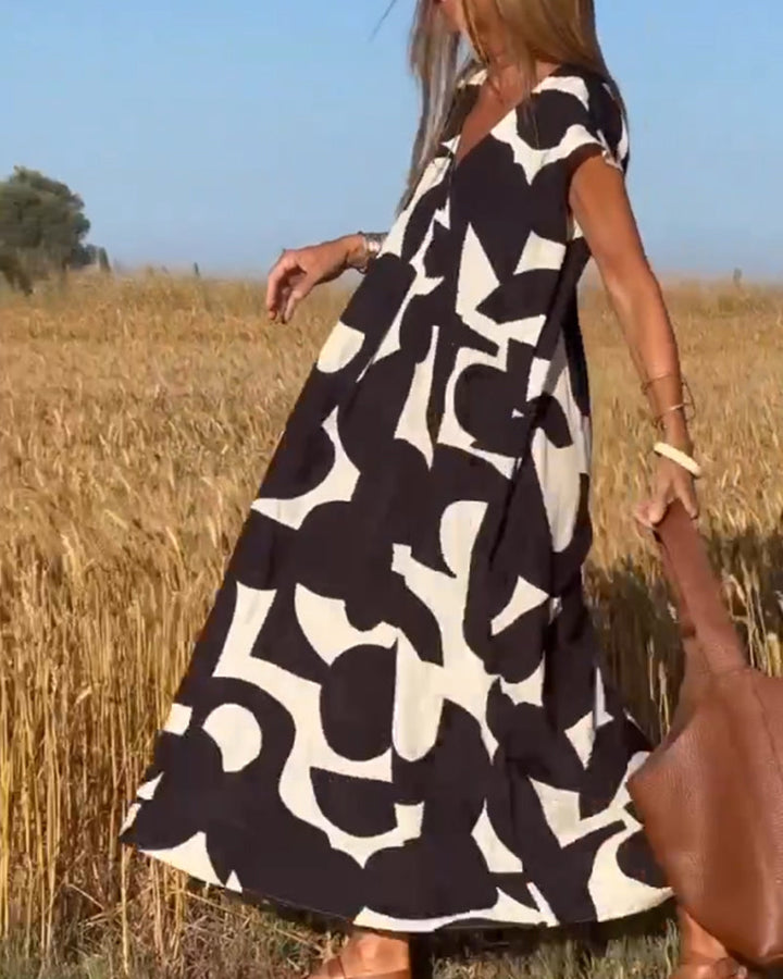 Sloane | Abstract Print Maxi Dress with V Neck