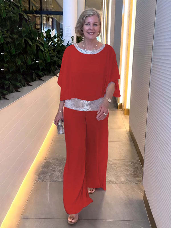 Lucetta | Women's Two-Piece Sequin Top and Wide Leg Pants Set