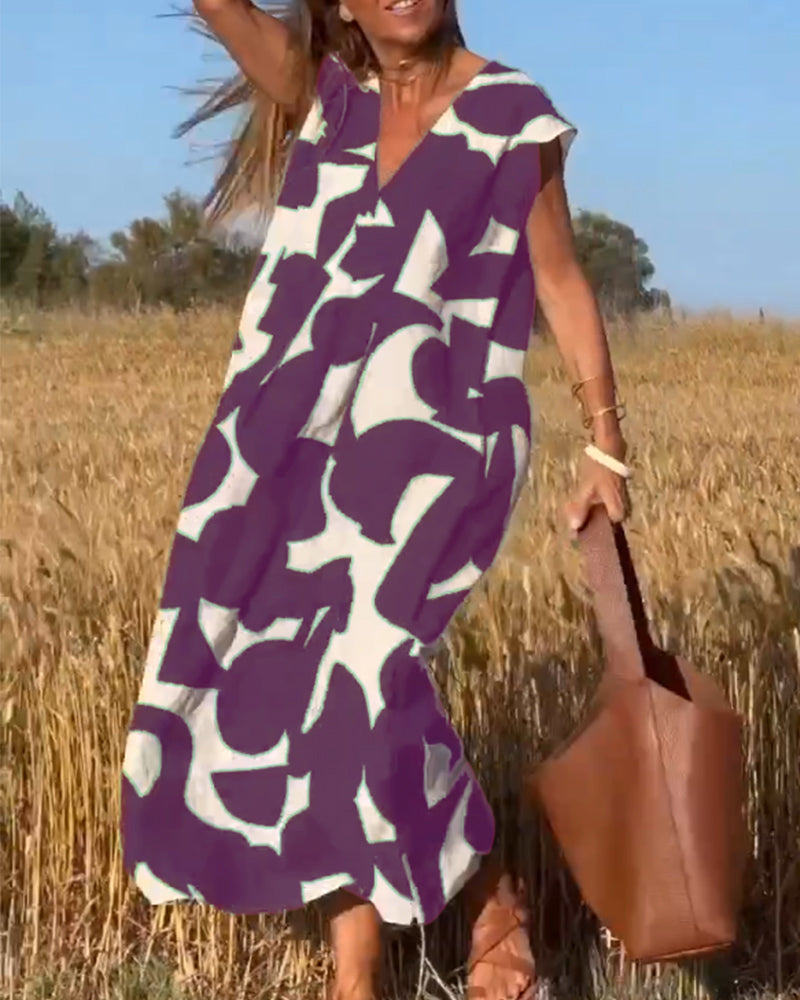 Sloane | Abstract Print Maxi Dress with V Neck