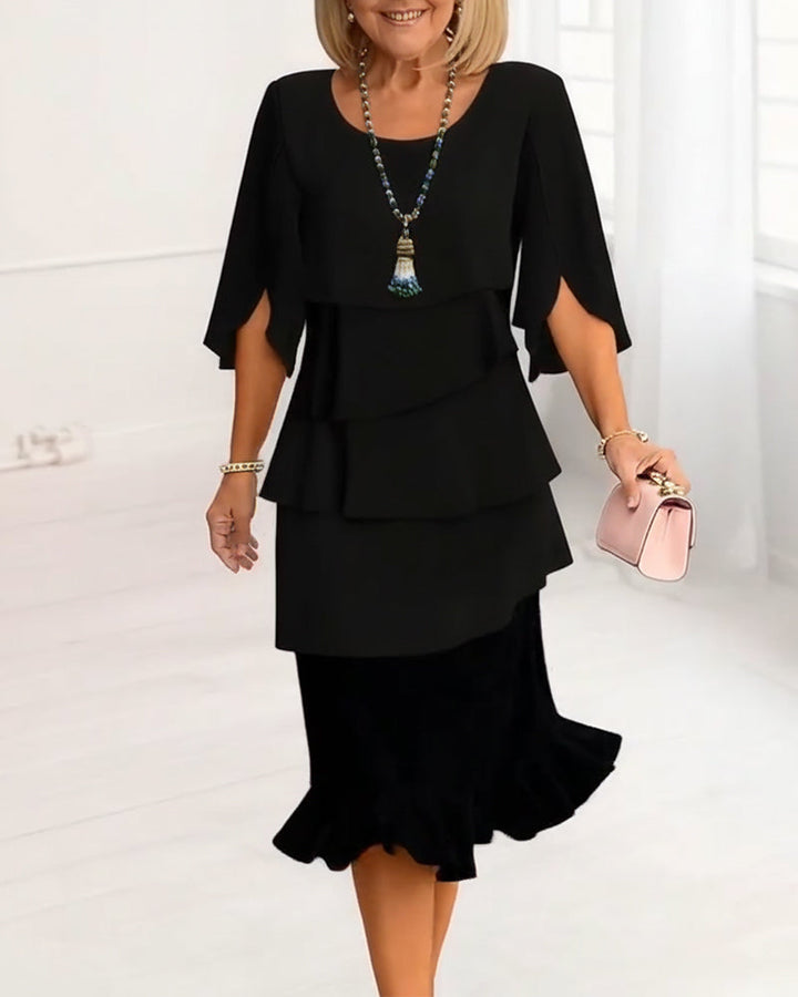 Eleanor | A-Line Midi Dress with Ruffle Detail