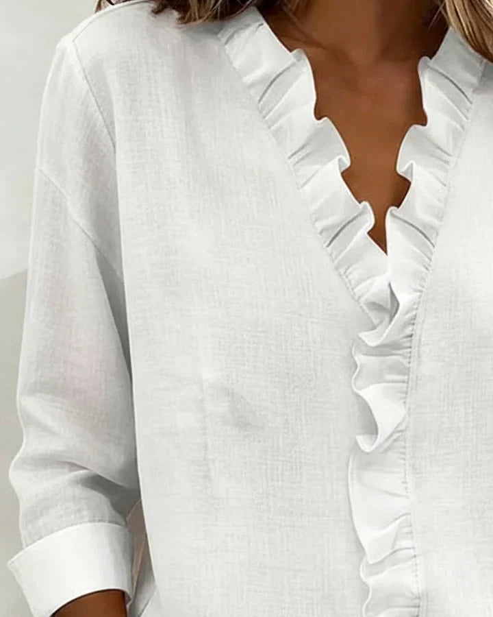 Charlotte | V Neck Long Sleeve Blouse with Ruffle Detail