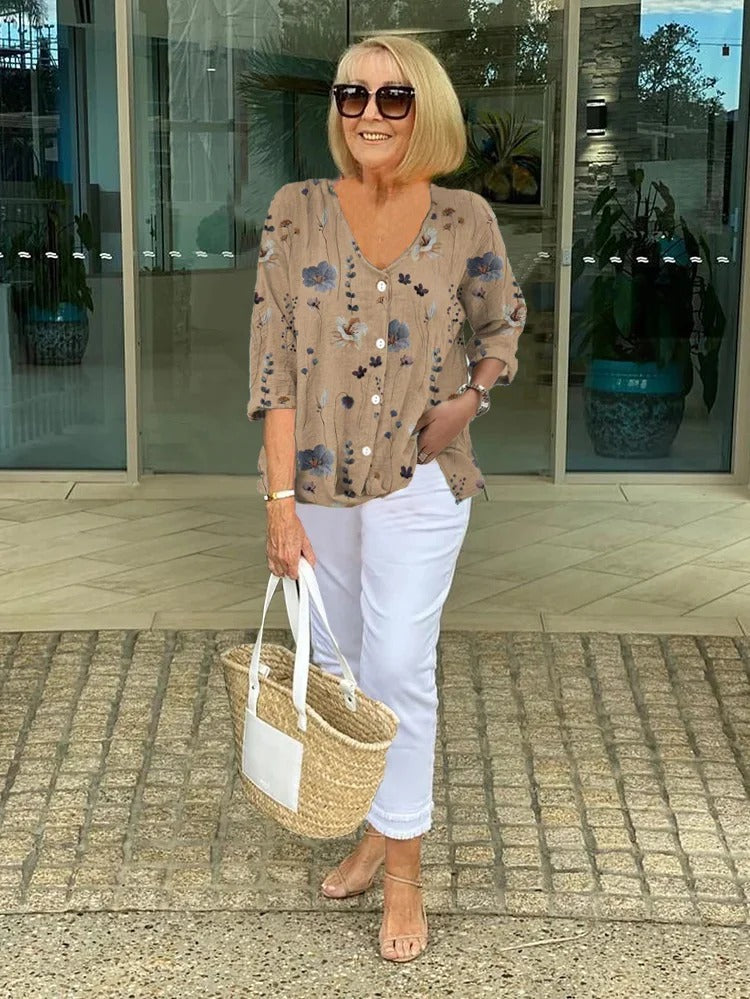Lillian | Floral Blouse with Three-Quarter Sleeves