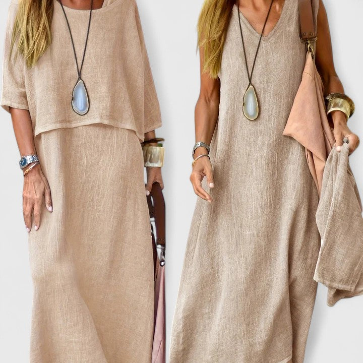 Margaret | Women's Layered Midi Dress with Short Sleeves