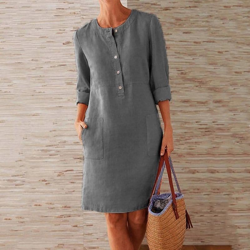 Hazel | Cotton Linen Shift Dress with Pockets