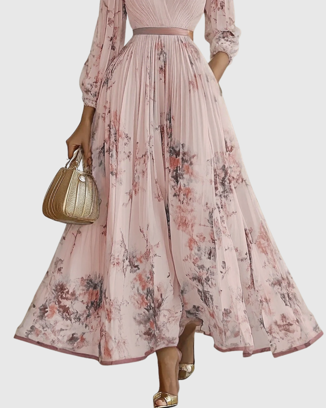 Delphina | V-Neck Pleated Floral Maxi Dress
