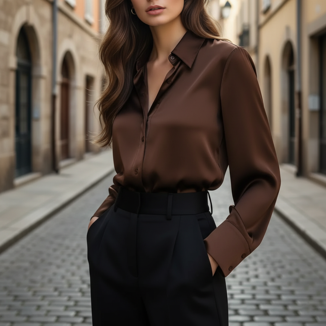 Isabella | Long Sleeve Satin Blouse