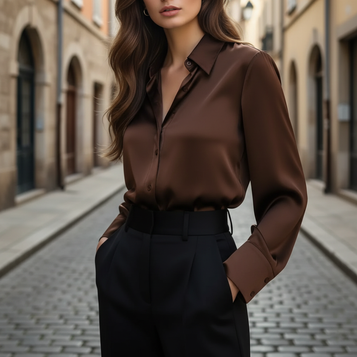 Isabella | Long Sleeve Satin Blouse