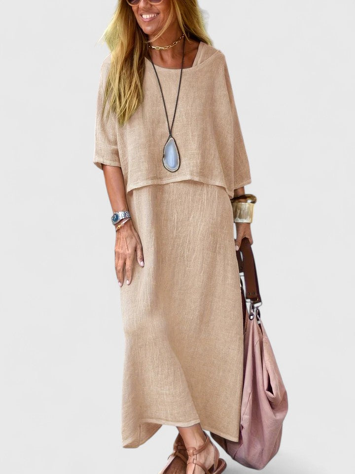 Margaret | Women's Layered Midi Dress with Short Sleeves