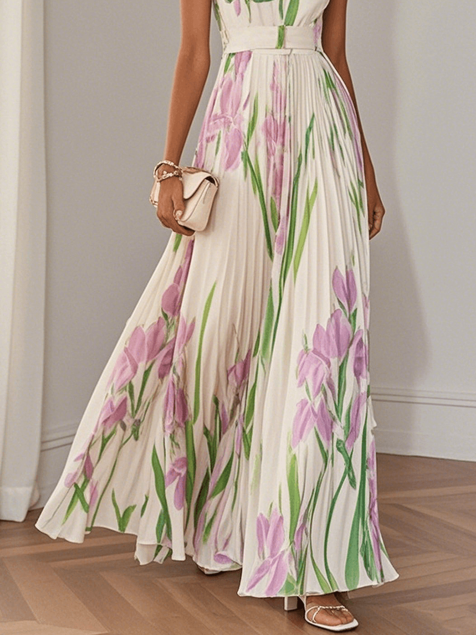 Ophelia | Square Neck Pleated Maxi Dress